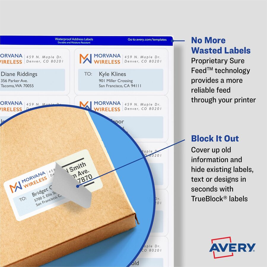 Avery®  Printable Shipping Labels, 2.5" x 4" , 800 Labels (5817) - 2 1/2" Width x 4" Length - Permanent Adhesive - Rectangle - Laser - White - Paper - Durable - 8 / Sheet - 100 Total Sheets - 800 Total Label(s) - 800 / Box