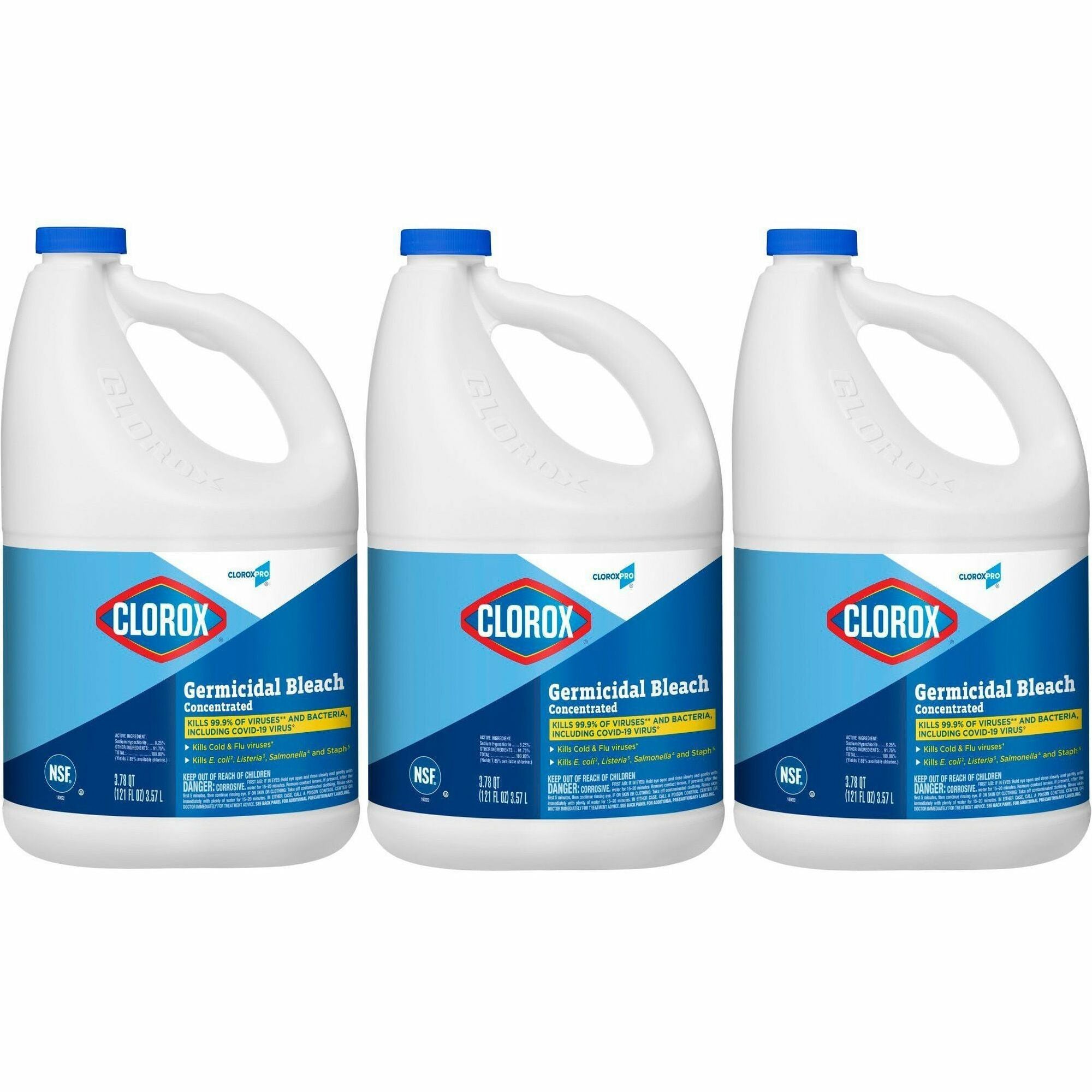 CloroxPro&trade; Germicidal Bleach - For Laundry - Concentrate - 121 fl oz (3.8 quart) - Recommended For: Germs Remover - Disinfectant, Anti-bacterial - Clear - 3 / Carton