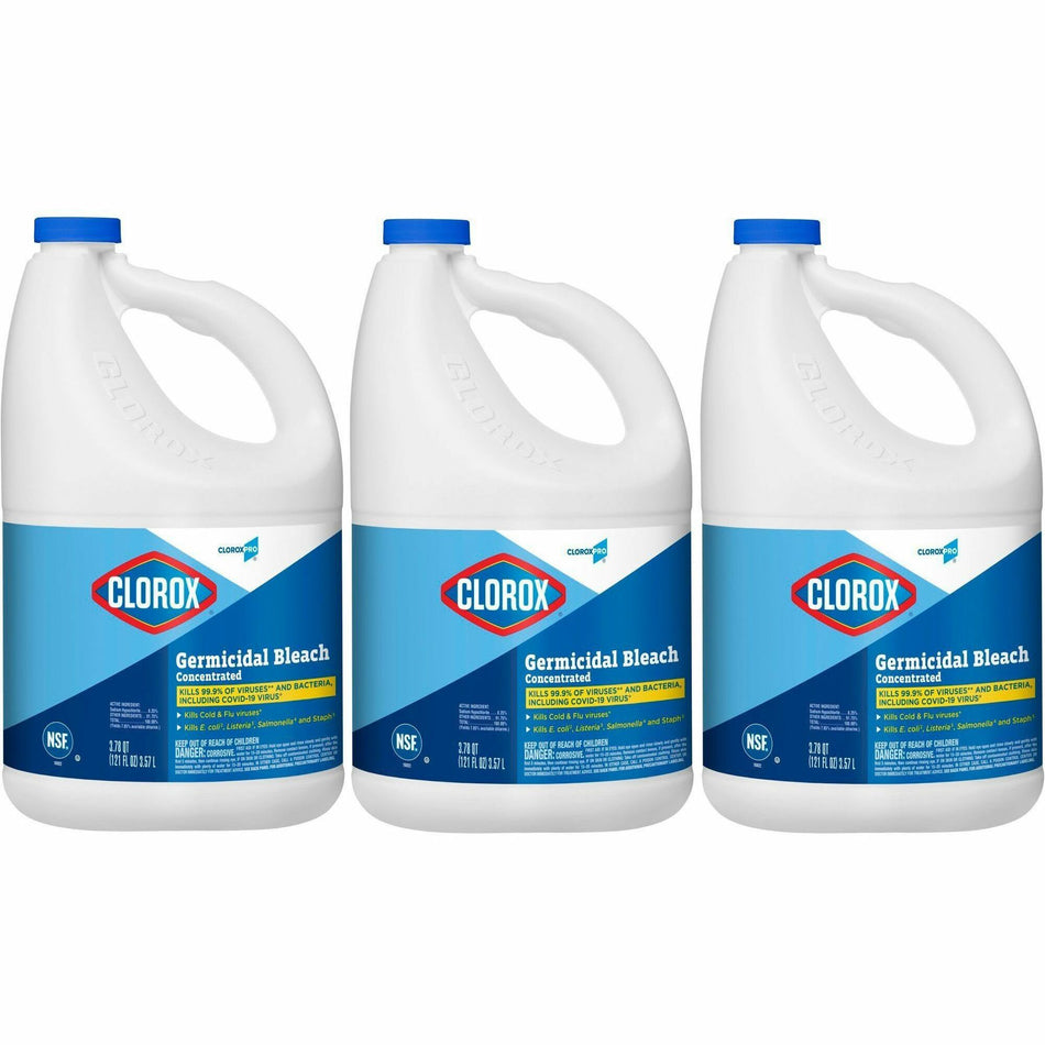 CloroxPro&trade; Germicidal Bleach - For Laundry - Concentrate - 121 fl oz (3.8 quart) - Recommended For: Germs Remover - Disinfectant, Anti-bacterial - Clear - 3 / Carton