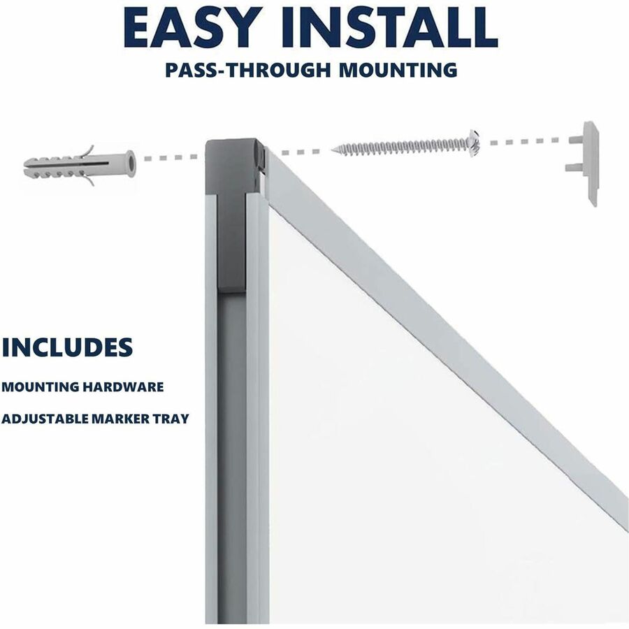 Mead Basic Dry-Erase Board - 96.6" (8.1 ft) Width x 48.6" (4.1 ft) Height - White Melamine Surface - Silver Aluminum Frame - Durable, Marker Tray - 1 Each