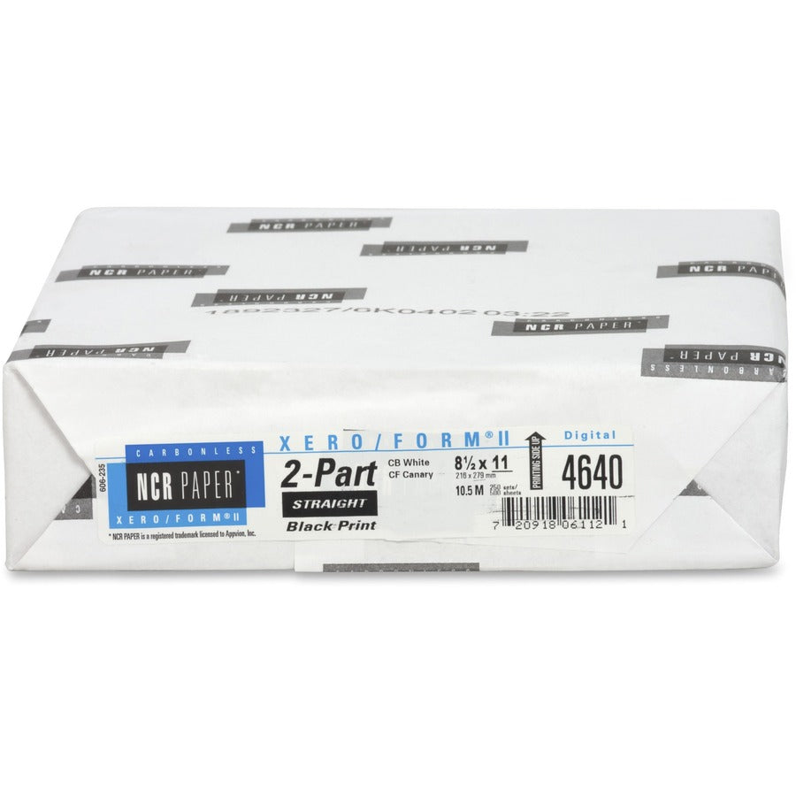 NCR Paper Xero/Form II Carbonless Paper Sheets - White/Yellow - Letter - 8 1/2" x 11" - Smooth - Pre-punched, Flexible, Precollated - White, Canary - 2/Set - 250 / Pack