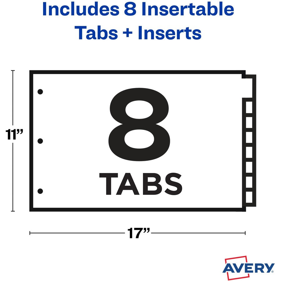 Avery® Big Tab Index Divider - 8 x Divider(s) - Write-on, Print-on Tab(s) - 8 - 8 Tab(s)/Set - 11" Divider Width x 17" Divider Length - 3 Hole Punched - Multicolor Plastic Divider - Multicolor Plastic Tab(s) - 8 / Set