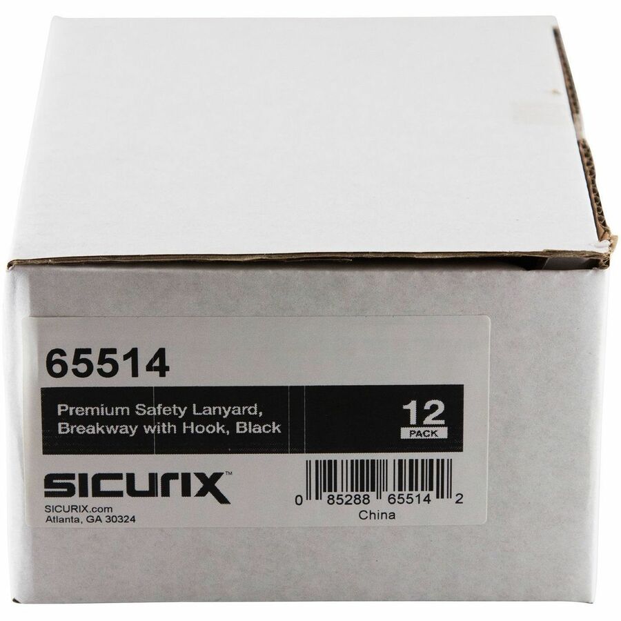 SICURIX Plastic Hook Breakaway Lanyard - J-Hook Attachment - 36" Length - Black - Nylon, Plastic, Steel - 12 / Pack