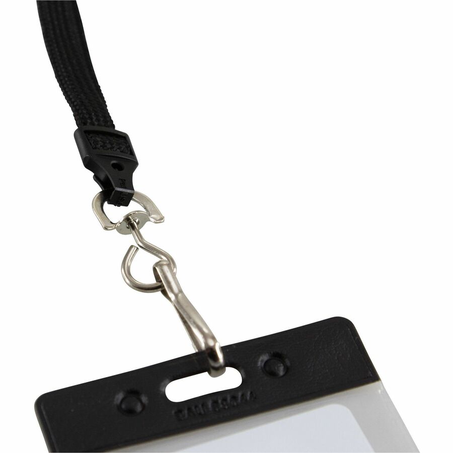 SICURIX Plastic Hook Breakaway Lanyard - J-Hook Attachment - 36" Length - Black - Nylon, Plastic, Steel - 12 / Pack