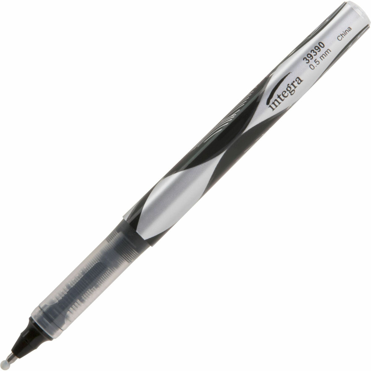 Integra Liquid Ink Rollerball Pens - 0.5 mm Extra Fine Pen Point - Black Ink - Black Barrel - Metal Tip - 1 Dozen