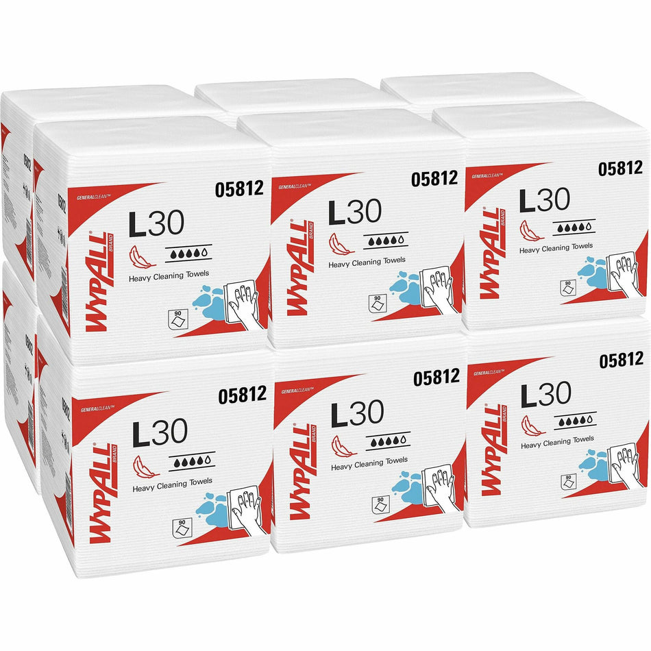 Wypall GeneralClean L30 Heavy Duty Cleaning Towels - WhitePack - 90/Pack - 12 / Carton