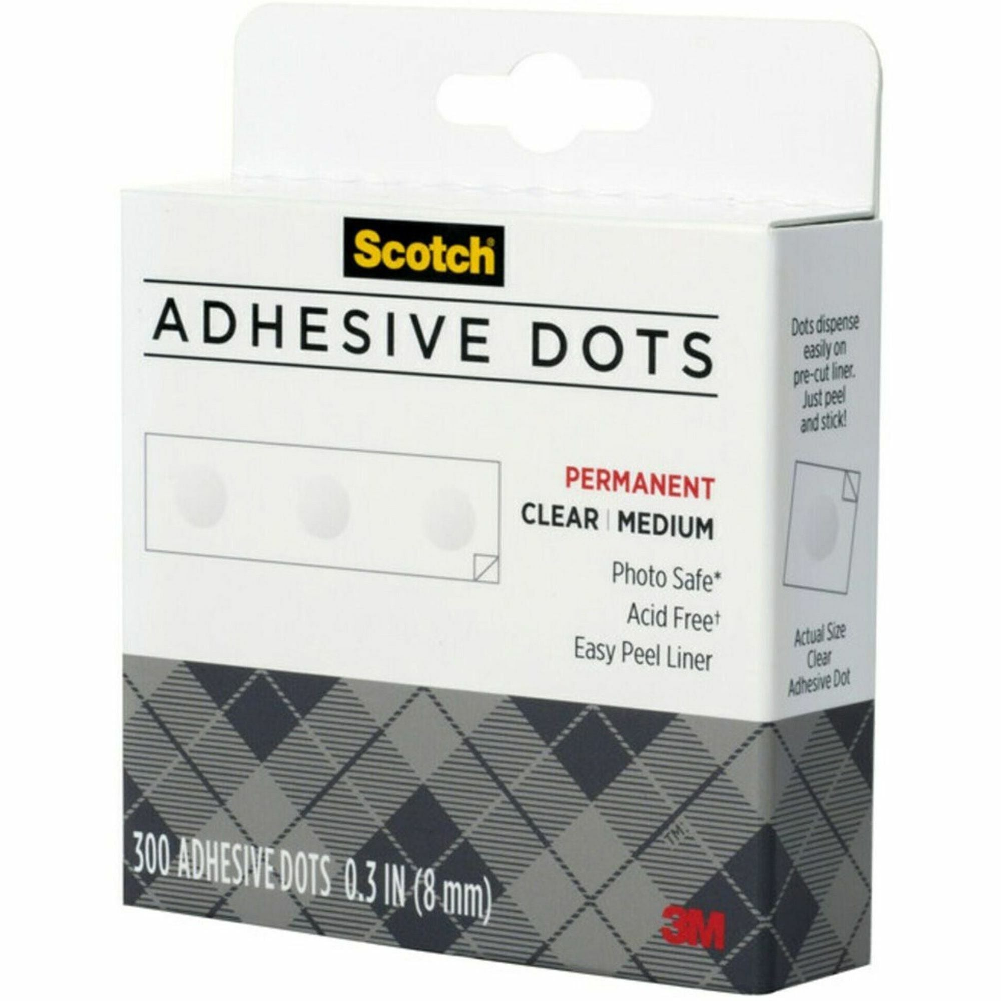 Scotch Adhesive Dots - 0.30" Length x 0.30" Width - Clear - Dispenser Included - For Paper, Wood, Metal, Card, Scrapbooking, Foam - 300 / Box