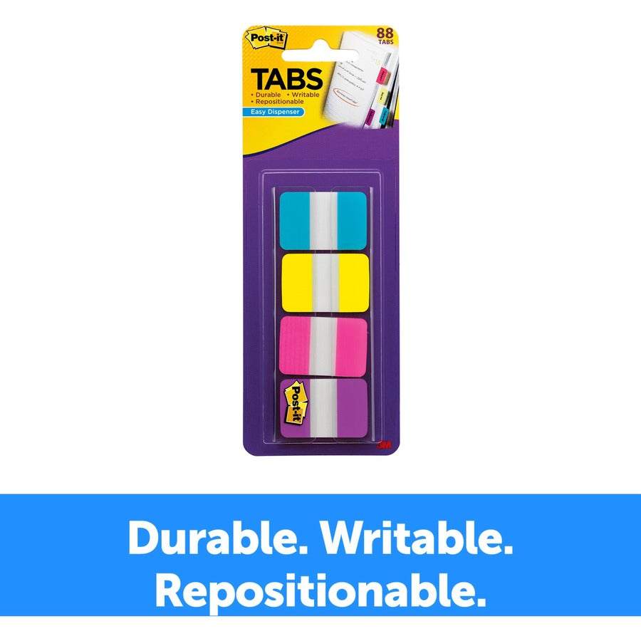Post-it® Tabs: 88 Write-on Tabs in Blue, Yellow, Pink, Purple - Repositionable - 88/Pack