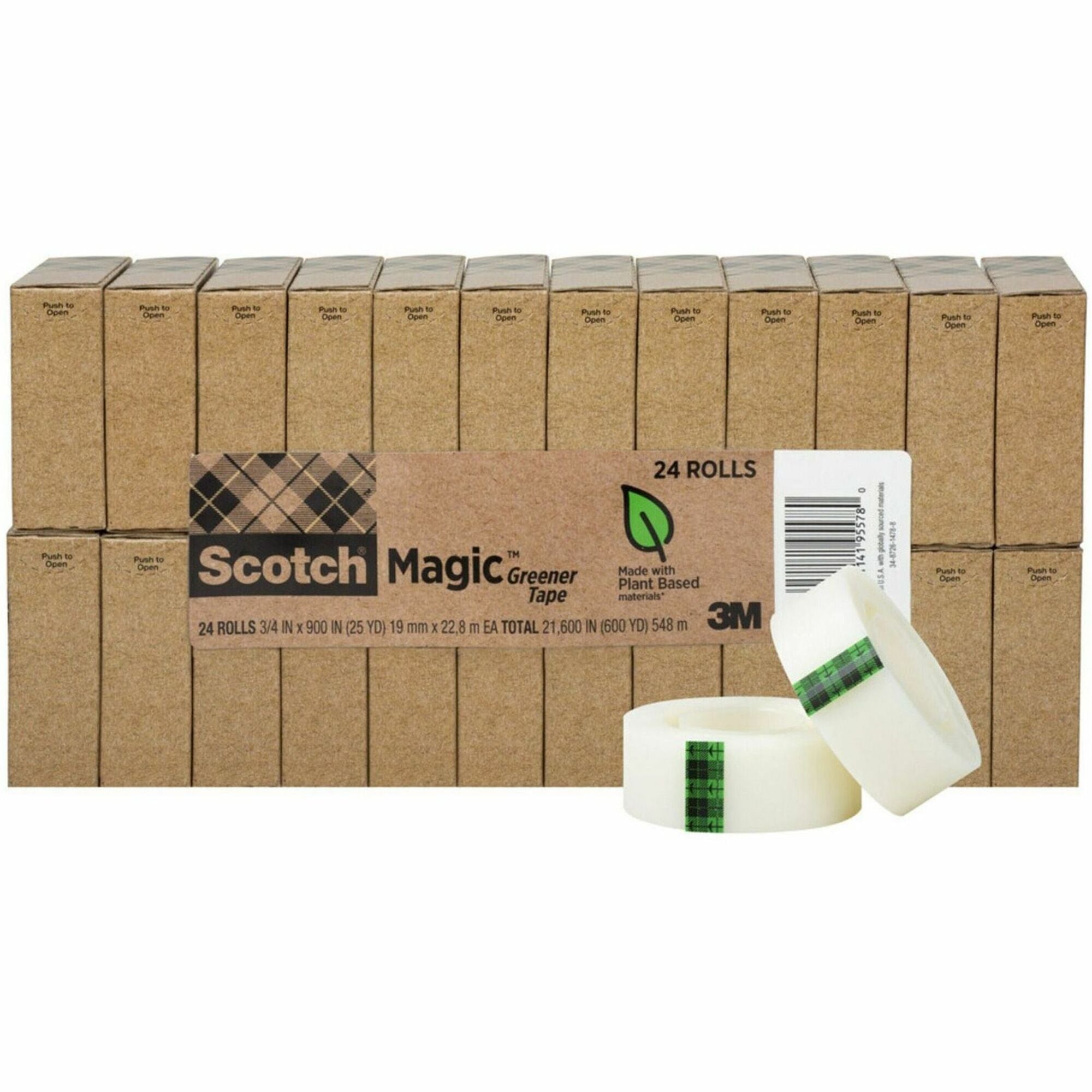 Scotch 3/4"W Magic Greener Tape - 25 yd Length x 0.75" Width - 1" Core - Matte - Clear - Split Resistant, Tear Resistant - For Office - 24 / Pack