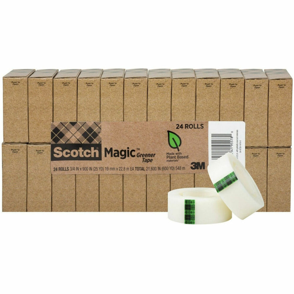 Scotch 3/4"W Magic Greener Tape - 25 yd Length x 0.75" Width - 1" Core - Matte - Clear - Split Resistant, Tear Resistant - For Office - 24 / Pack