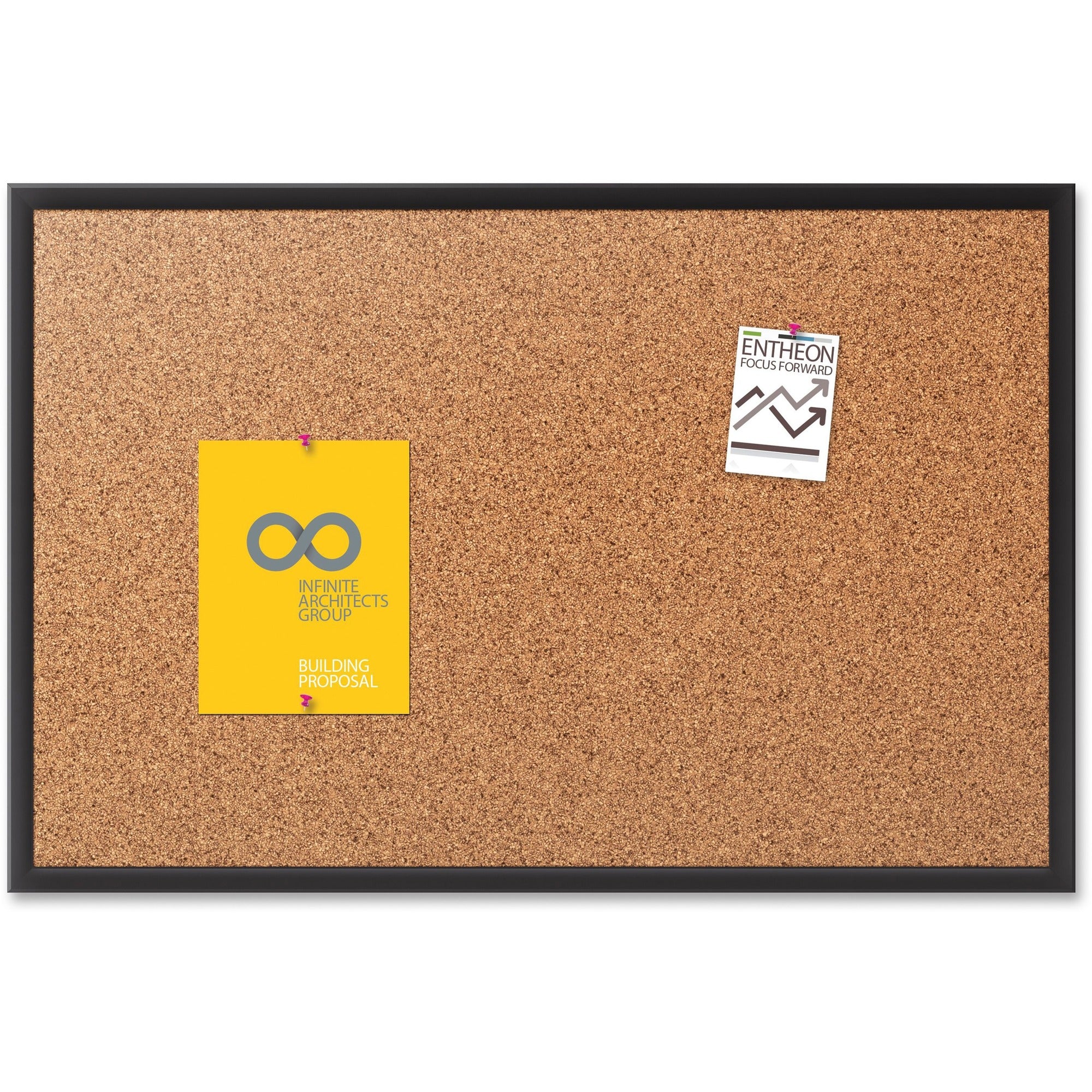 Quartet Classic Series Bulletin Board - 18" Board Height x 24" Board Width - Brown Natural Cork Surface - Self-healing, Durable, Sturdy - Black Aluminum Frame - 1 Each