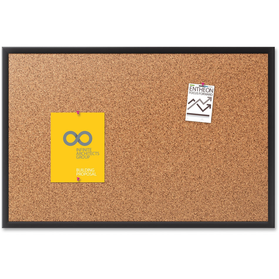 Quartet Classic Series Bulletin Board - 18" Board Height x 24" Board Width - Brown Natural Cork Surface - Self-healing, Durable, Sturdy - Black Aluminum Frame - 1 Each