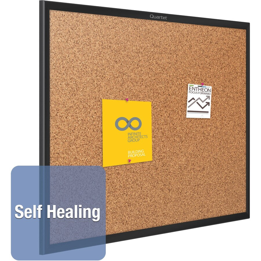 Quartet Classic Series Bulletin Board - 18" Board Height x 24" Board Width - Brown Natural Cork Surface - Self-healing, Durable, Sturdy - Black Aluminum Frame - 1 Each