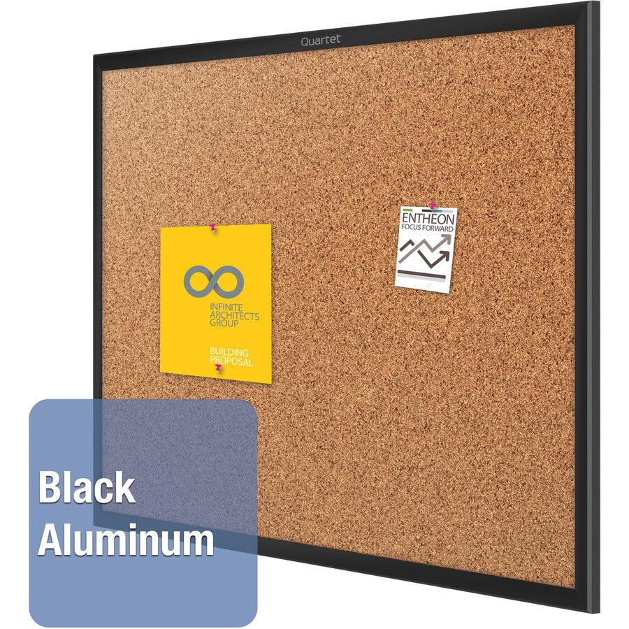 Quartet Classic Series Bulletin Board - 24" Board Height x 36" Board Width - Brown Natural Cork Surface - Self-healing, Durable, Sturdy - Black Aluminum Frame - 1 Each