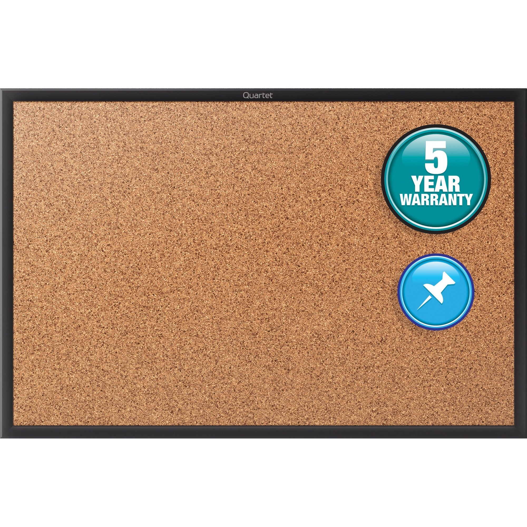 Quartet Classic Series Bulletin Board - 24" Board Height x 36" Board Width - Brown Natural Cork Surface - Self-healing, Durable, Sturdy - Black Aluminum Frame - 1 Each