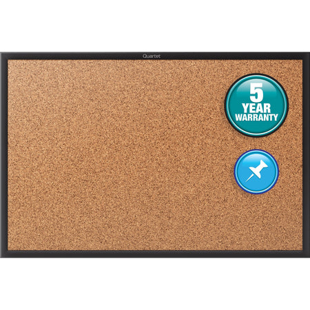 Quartet Classic Series Bulletin Board - 24" Board Height x 36" Board Width - Brown Natural Cork Surface - Self-healing, Durable, Sturdy - Black Aluminum Frame - 1 Each