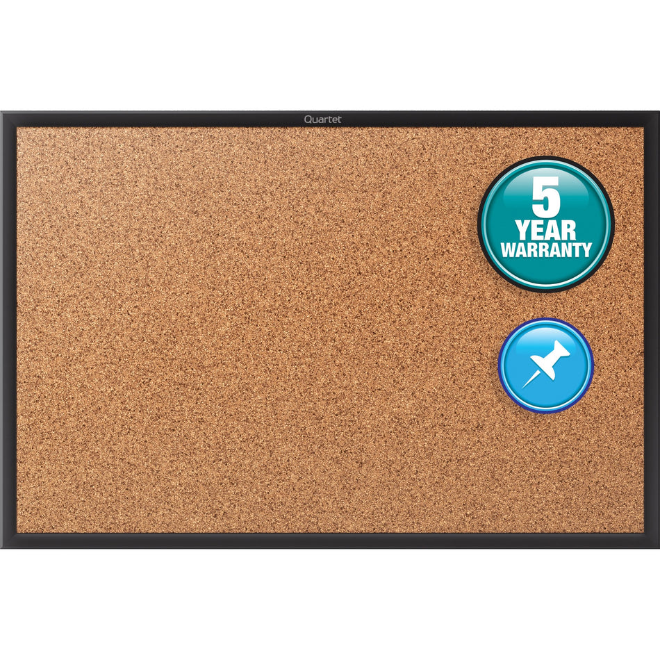 Quartet Classic Series Bulletin Board - 24" Board Height x 36" Board Width - Brown Natural Cork Surface - Self-healing, Durable, Sturdy - Black Aluminum Frame - 1 Each