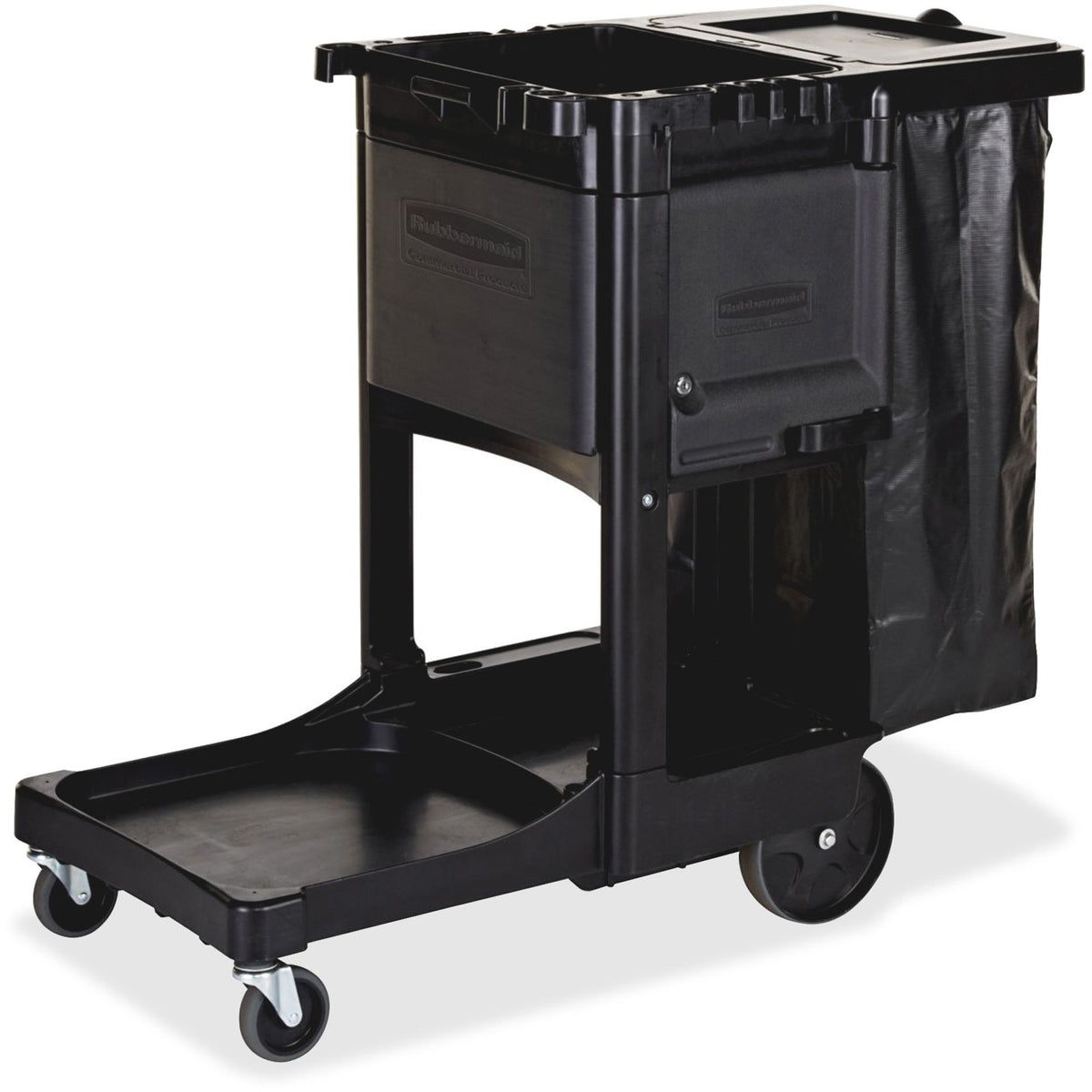 Rubbermaid Commercial Executive Janitor Cleaning Cart - 3 Shelf - 8" , 4" Caster Size - 21.75" Width x 46" Depth x 38" Height - Black - 1 Each