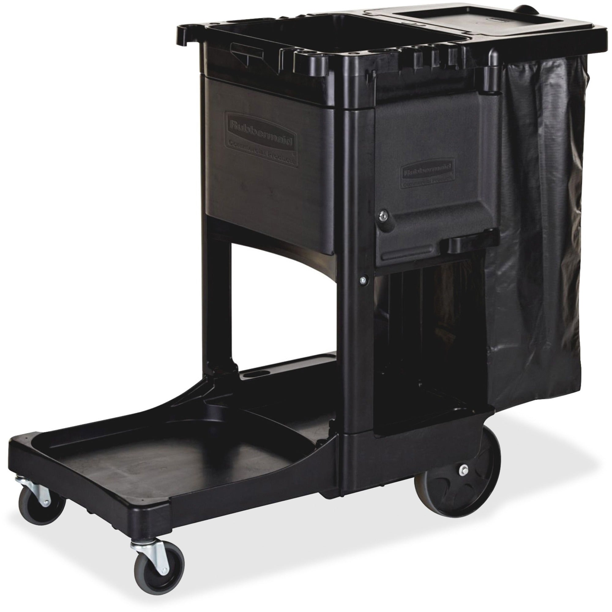 Rubbermaid Commercial Executive Janitor Cleaning Cart - 3 Shelf - 8" , 4" Caster Size - 21.75" Width x 46" Depth x 38" Height - Black - 1 Each