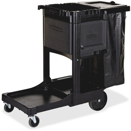 Rubbermaid Commercial Executive Janitor Cleaning Cart - 3 Shelf - 8" , 4" Caster Size - 21.75" Width x 46" Depth x 38" Height - Black - 1 Each