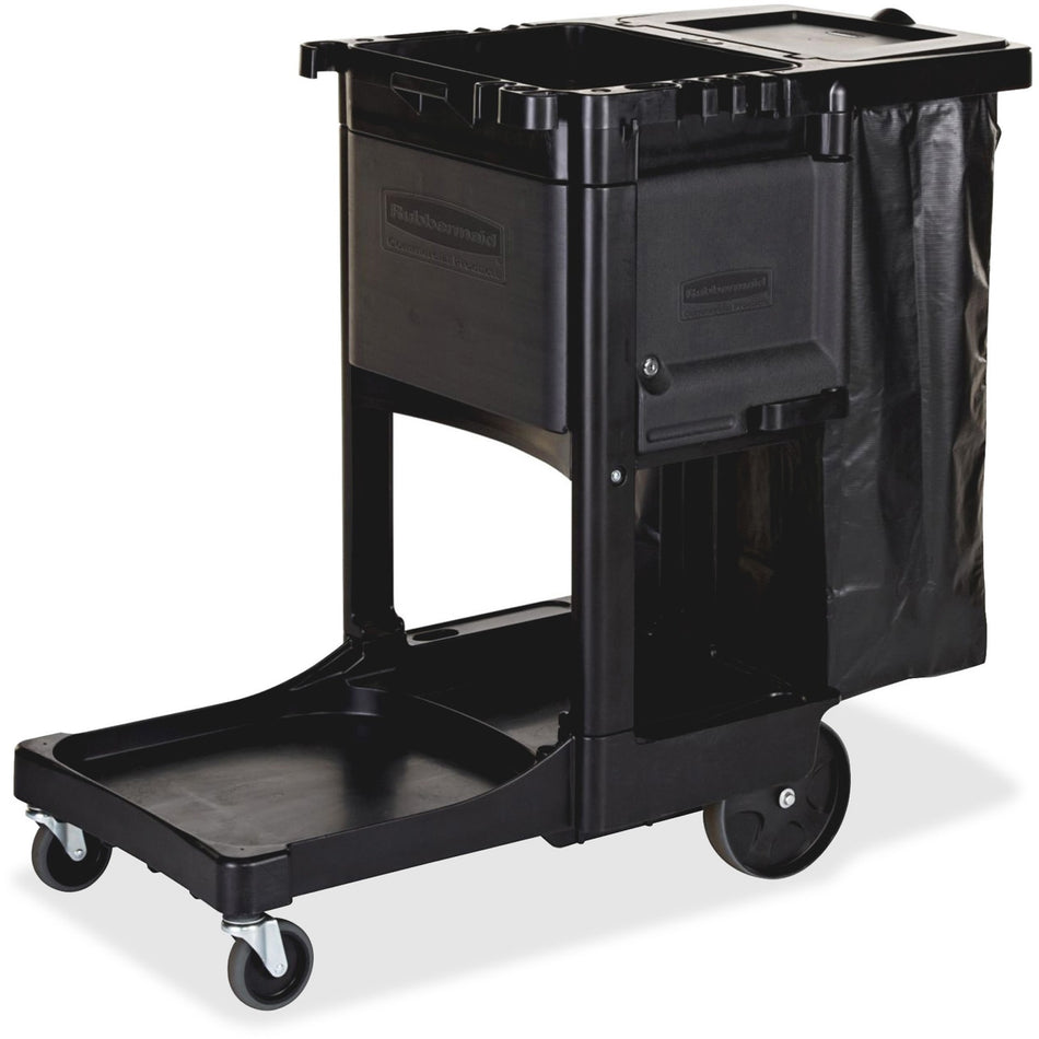 Rubbermaid Commercial Executive Janitor Cleaning Cart - 3 Shelf - 8" , 4" Caster Size - 21.75" Width x 46" Depth x 38" Height - Black - 1 Each