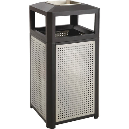 Safco Evos Series Steel Trash Can - 38 gal Capacity - Black & Gray - Waste Containers Lids
