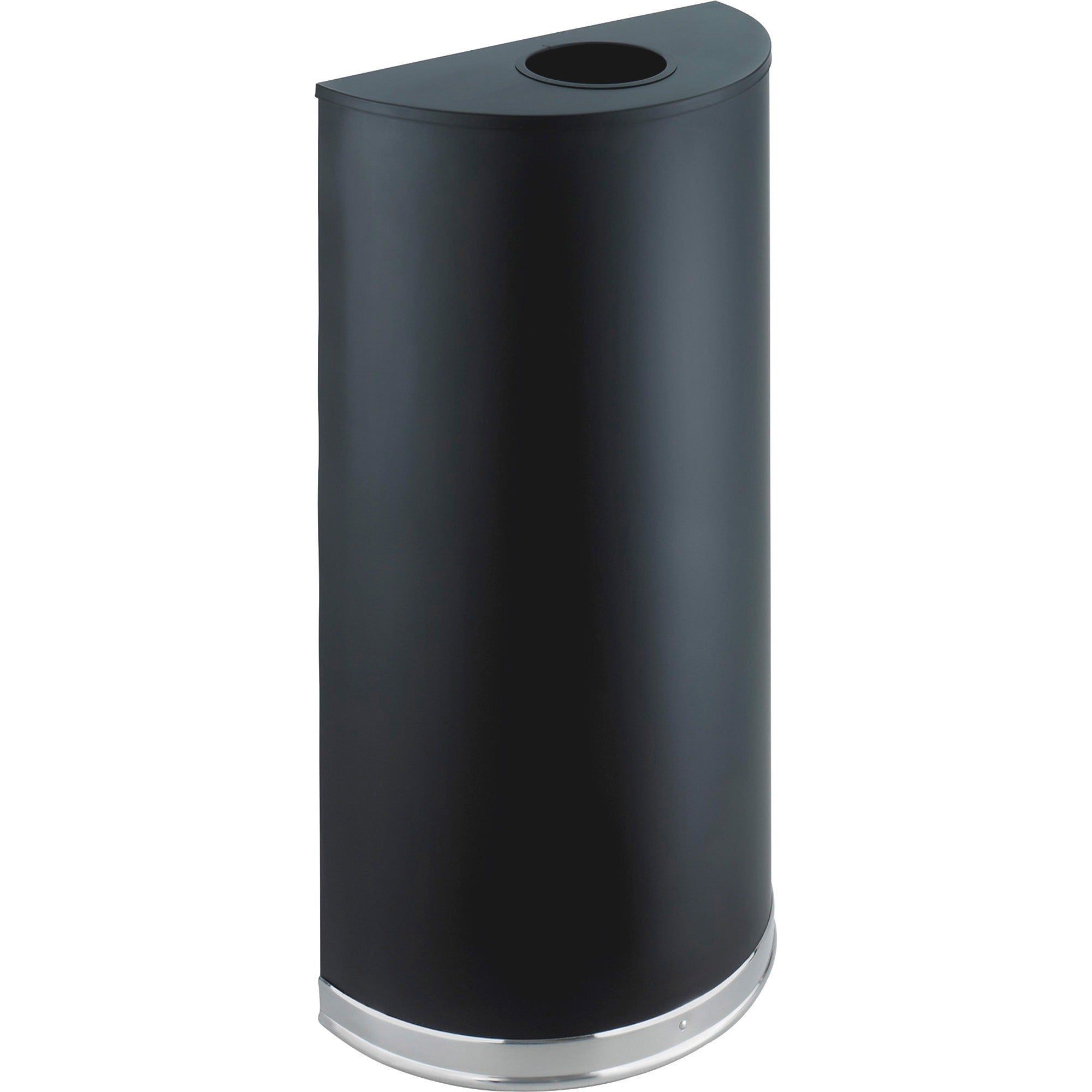 Safco Half Round Receptacle: 12.50 gal Capacity Steel-Rubber-Plastic Black - Waste Containers & Lids