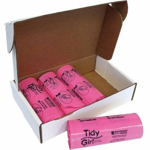 Stout Tidy Girl Feminine Hygiene Disposable Bags - 10" Length x 4" Width x 1.20 mil (30 Micron) Thickness - Pink - Plastic - Sanitary - Recycled - 600 / Box