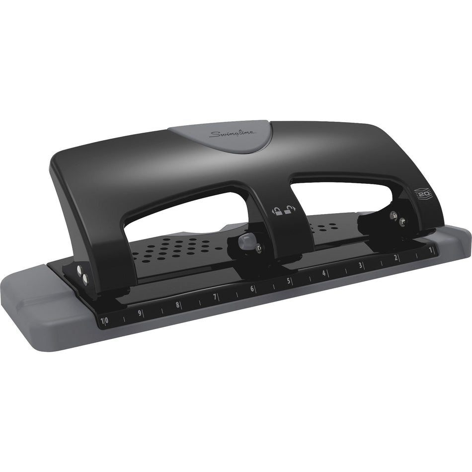 Swingline SmartTouch Low-Force 3-Hole Punch - 3 Punch Head(s) - 20 Sheet - 9/32" Punch Size - Metal - 4.5" Width x 12" Depth x 4.4" Height - Black, Gray