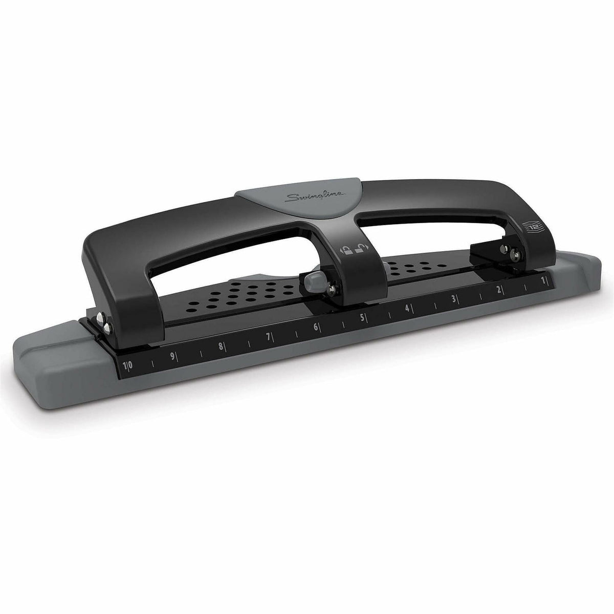 Swingline SmartTouch Low-Force 3-Hole Punch - 3 Punch Head(s) - 12 Sheet - 9/32" Punch Size - Black, Gray