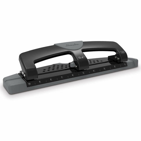 Swingline SmartTouch Low-Force 3-Hole Punch - 3 Punch Head(s) - 12 Sheet - 9/32" Punch Size - Black, Gray