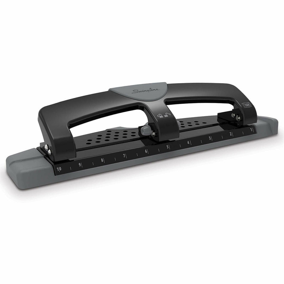 Swingline SmartTouch Low-Force 3-Hole Punch - 3 Punch Head(s) - 12 Sheet - 9/32" Punch Size - Black, Gray
