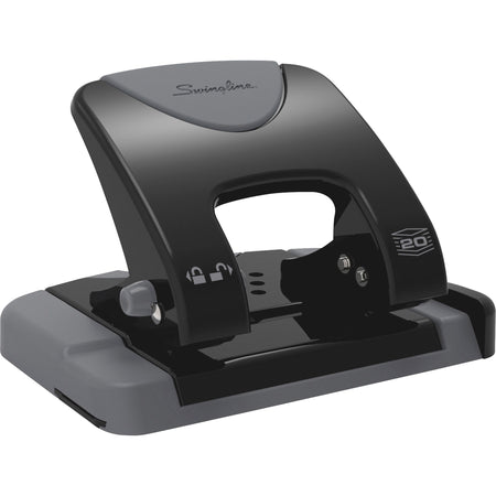 Swingline SmartTouch Low-Force 2-Hole Punch - 2 Punch Head(s) - 20 Sheet - 9/32" Punch Size - Metal - Black, Gray