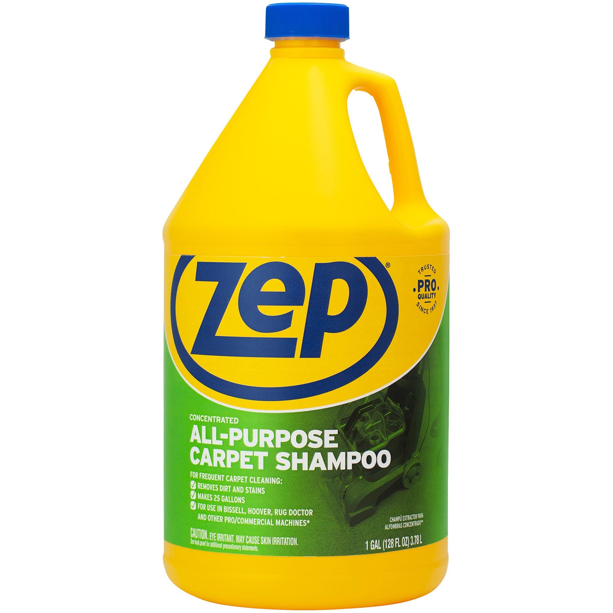 Zep All-Purpose Carpet Shampoo - For Upholstery, Carpet - Concentrate - 128 fl oz (4 quart) - Recommended For: Dirt Remover, Stain Remover, Soil Remover - Heavy Duty - Blue - 1 Each