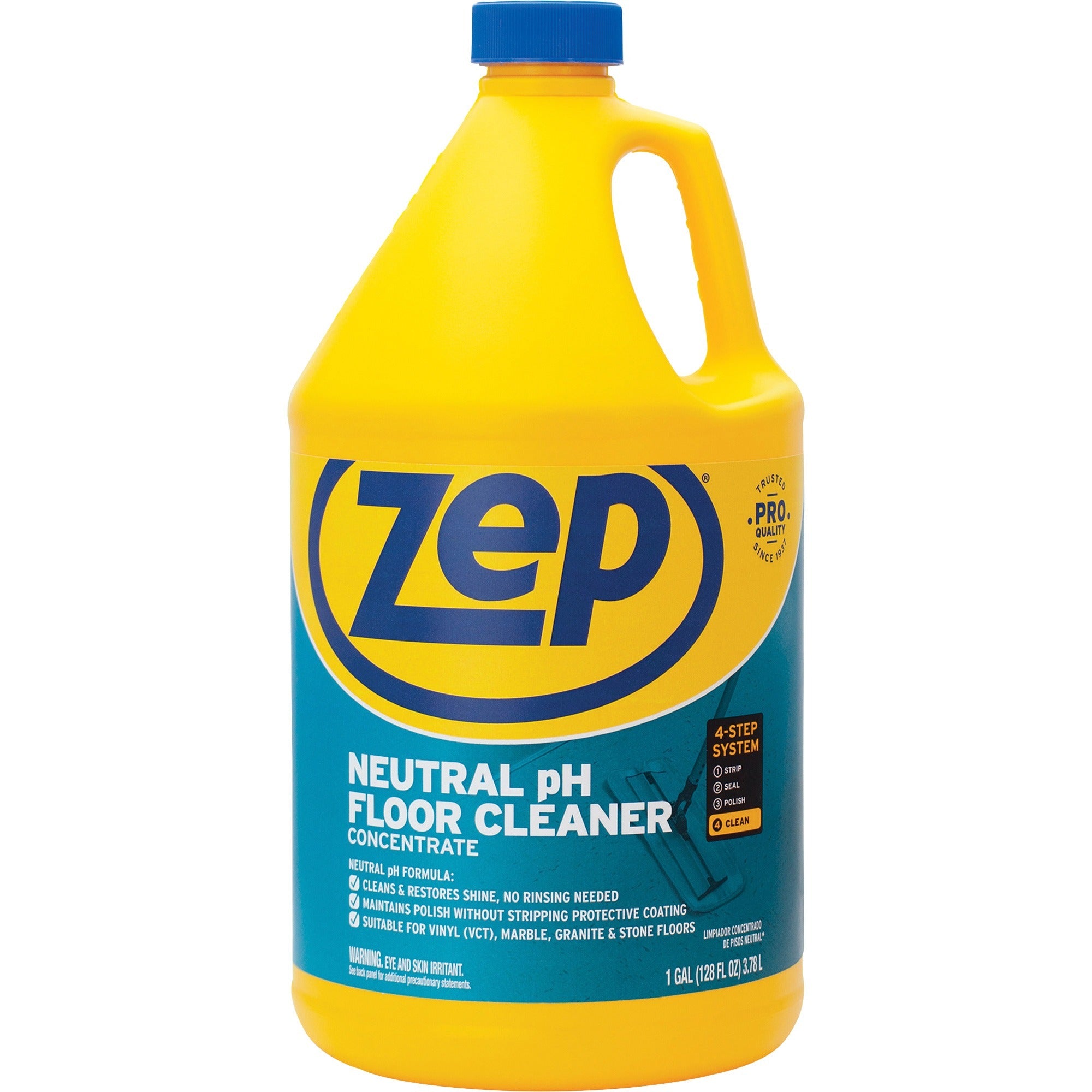 Zep Concentrated Neutral Floor Cleaner - For Marble, Granite, Vinyl, Stone Floor - Concentrate - 128 fl oz (4 quart) - pH Balanced - Blue - 1 Each