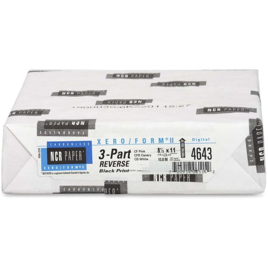 NCR Paper Xero/Form II Carbonless Paper Sheets - Assorted - Letter - 8 1/2" x 11" - Smooth - Precollated - Pink, Canary, Bright White - 3/Set - 167 / Pack