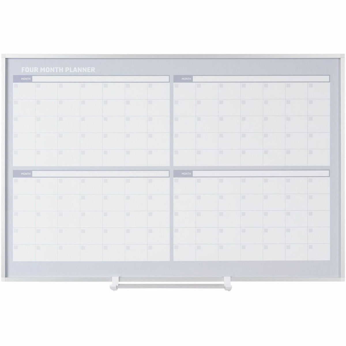 MasterVision Dry-erase 4-month Planner - Monthly - 4 Month - 36" x 24" Sheet Size - White, Silver - Aluminum, Porcelain - Accessory Tray, Magnetic, Dry Erase Surface, Scratch Resistant, Ghost Resistant - 1 Each