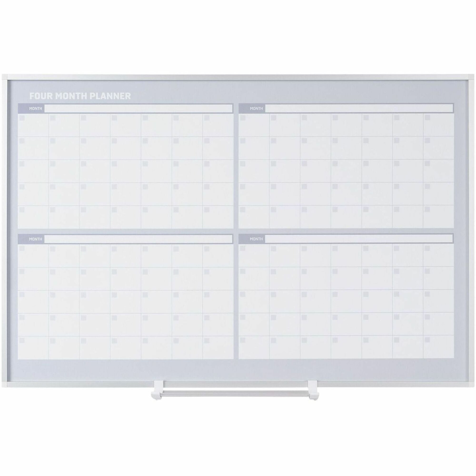 MasterVision Dry-erase 4-month Planner - Monthly - 4 Month - 36" x 24" Sheet Size - White, Silver - Aluminum, Porcelain - Accessory Tray, Magnetic, Dry Erase Surface, Scratch Resistant, Ghost Resistant - 1 Each