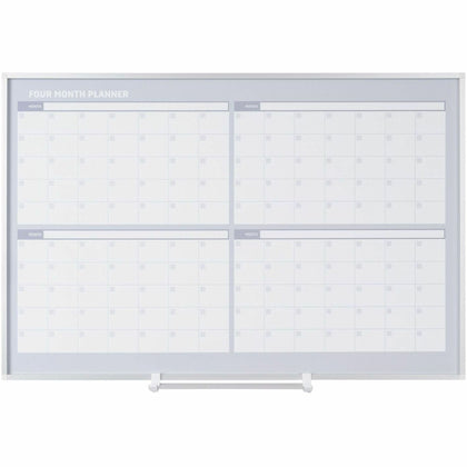 MasterVision Dry-erase 4-month Planner - Monthly - 4 Month - 36" x 24" Sheet Size - White, Silver - Aluminum, Porcelain - Accessory Tray, Magnetic, Dry Erase Surface, Scratch Resistant, Ghost Resistant - 1 Each