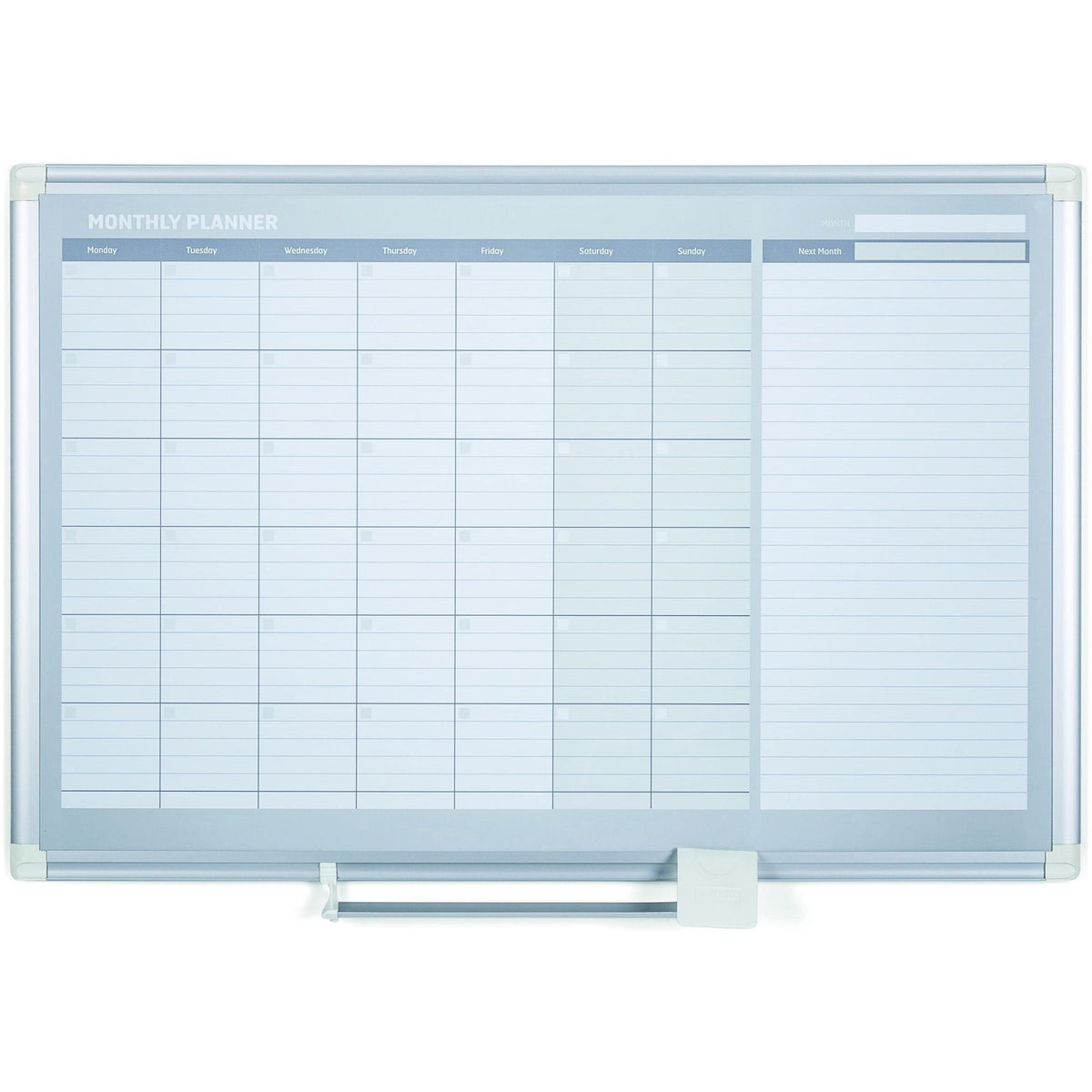 MasterVision 2' Magnetic Gold Monthly Planner - Monthly - 36" x 24" Sheet Size - White, Silver - Aluminum - Accessory Tray, Magnetic, Dry Erase Surface, Scratch Resistant, Ghost Resistant, Notes Area, Write on/Wipe off - 1 Each