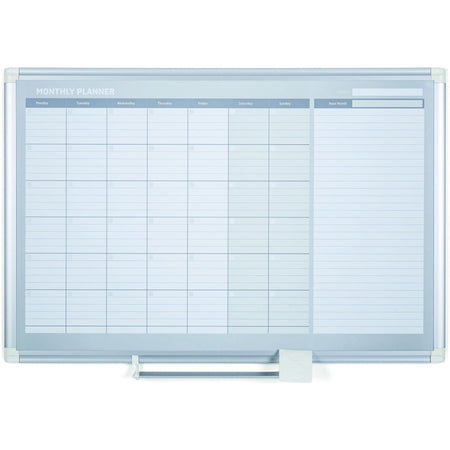 MasterVision 2' Magnetic Gold Monthly Planner - Monthly - 36" x 24" Sheet Size - White, Silver - Aluminum - Accessory Tray, Magnetic, Dry Erase Surface, Scratch Resistant, Ghost Resistant, Notes Area, Write on/Wipe off - 1 Each