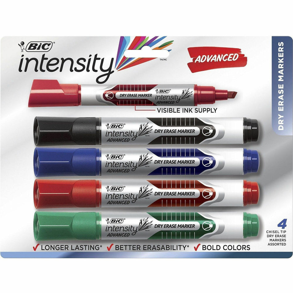 BIC Intensity Dry Erase Marker - Chisel Marker Point - Assorted Ink - 4 / Set