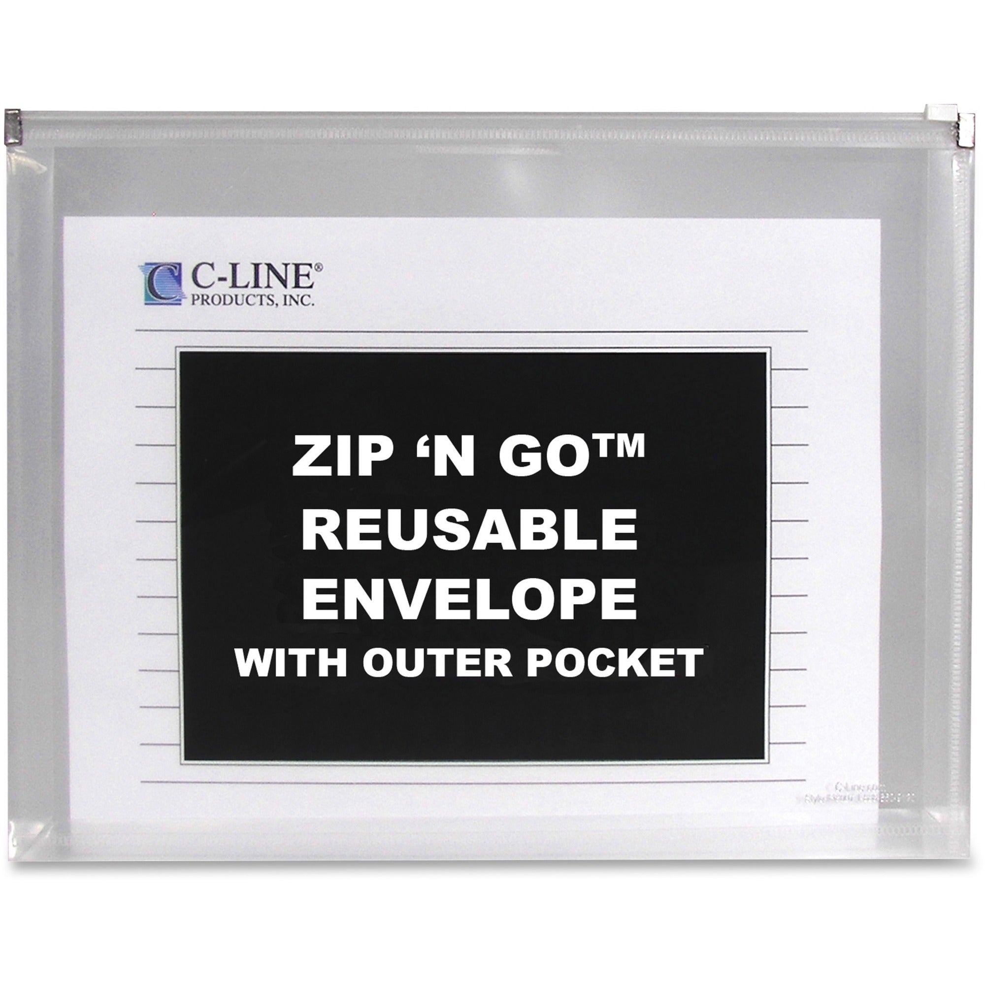 C-Line Zip 'N Go Letter Expanding File - 8 1/2" x 11" - 200 Sheets Capacity - Exterior Pocket(s) - Clear - Zipper Closure, Reusable, Archival-safe, Heavyweight - 3 / Pack