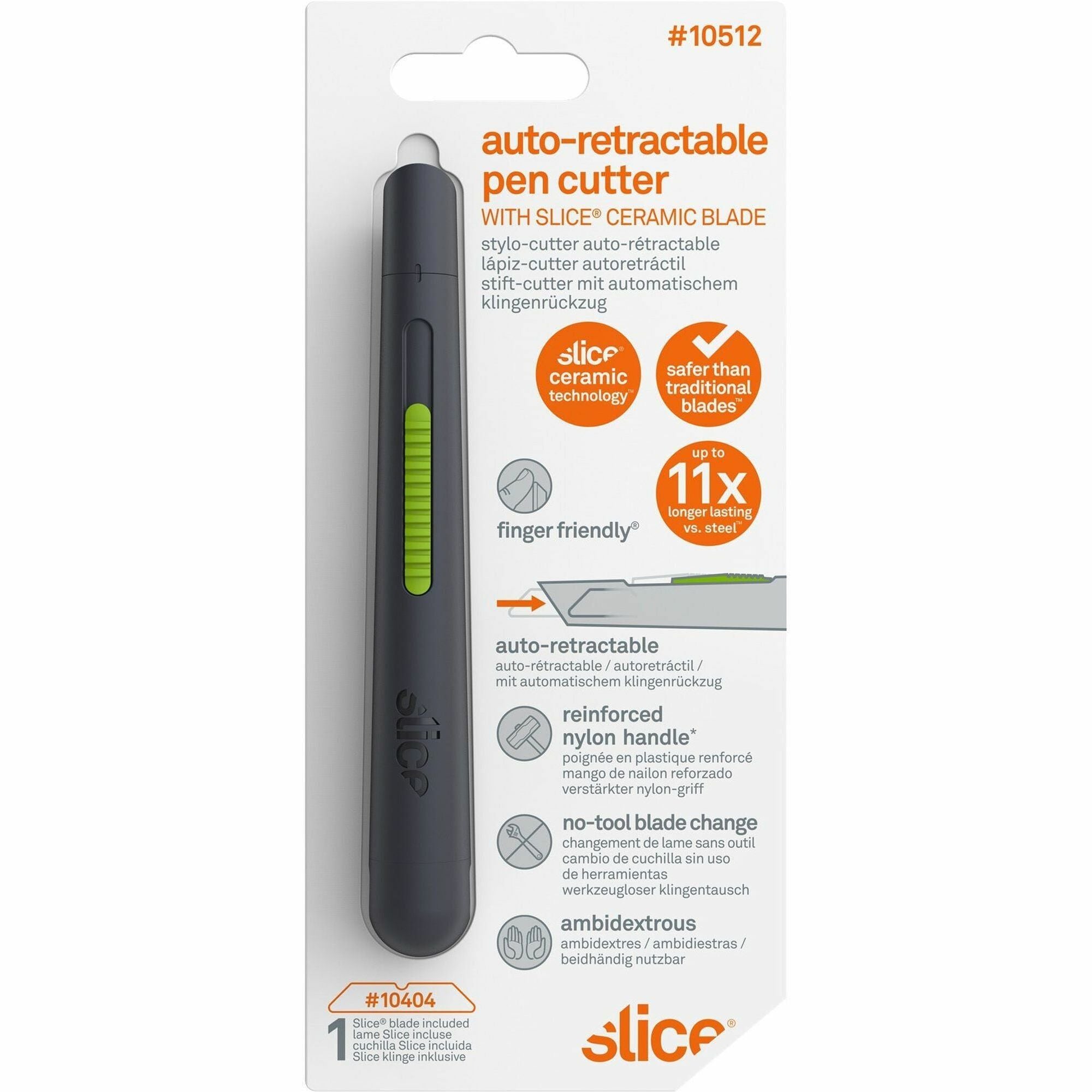 Slice Pen Cutter Auto-Retractable - 0.7" Height x 0.7" Width x 5.3" Length - Retractable, Anti-magnetic, Rust Resistant - Ceramic - 1 Each