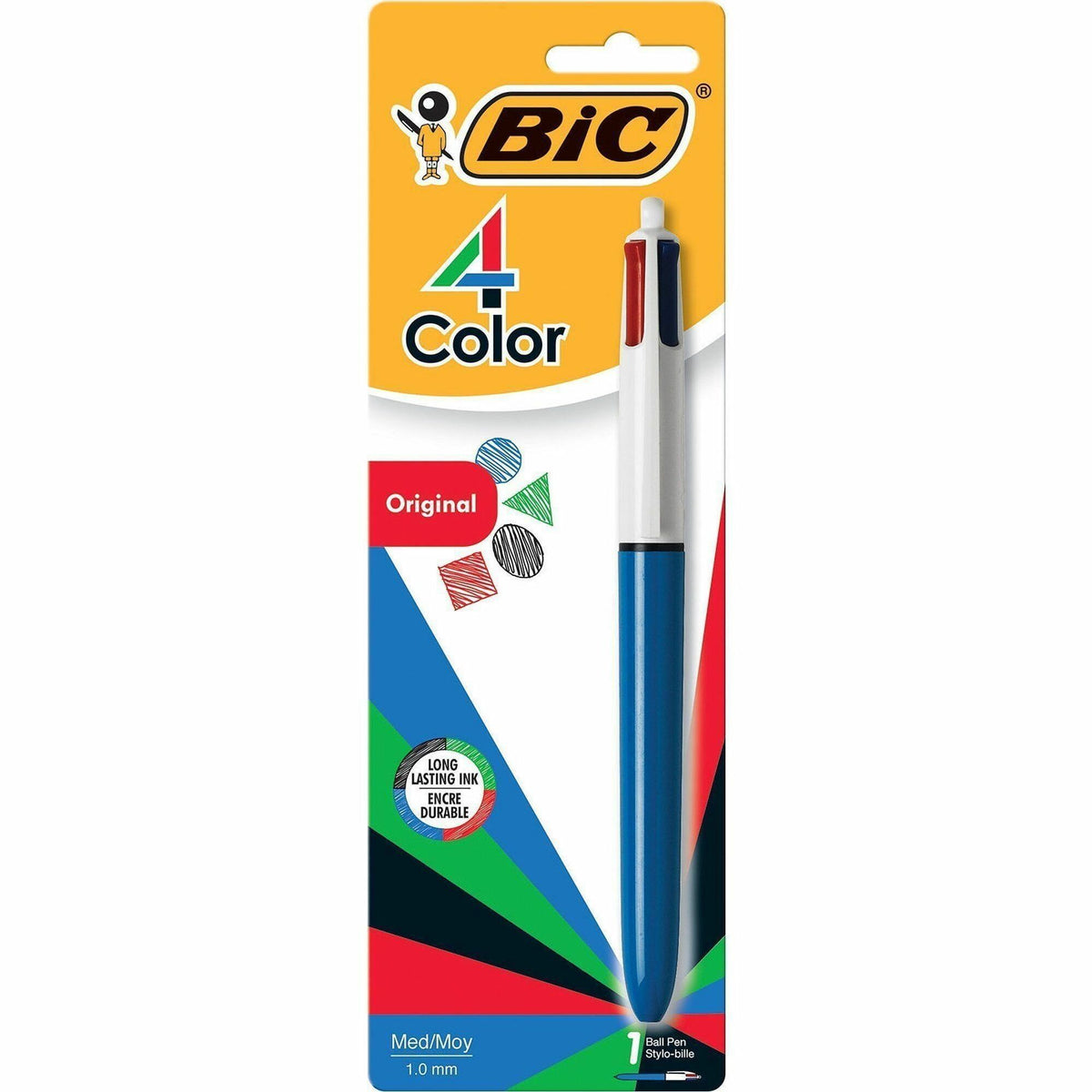 BIC 4-Color Retractable Pen - Fine, Medium Pen Point - Refillable - Retractable - Multi, Black, Red, Green Ink - 1 Pack