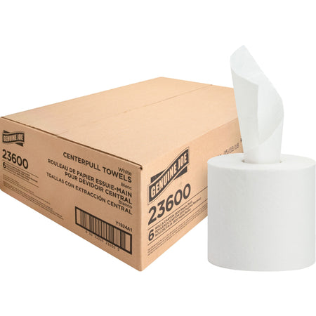 Genuine Joe Centerpull Paper Towels - 2 Ply - 8.13" Width x 7.56" Length - 600 Sheets/Roll - 3 1/16" Core - White - Fiber - 6 / Carton