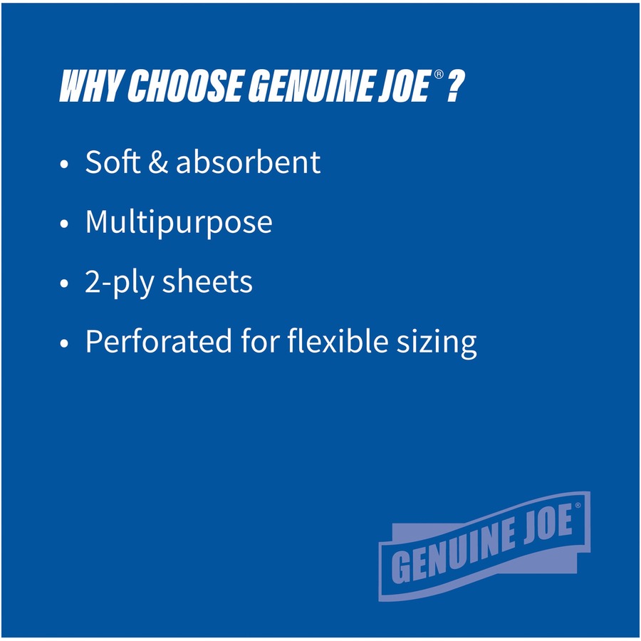 Genuine Joe Kitchen Roll Flexible Size Towels - 2 Ply - 1.63" Core - White - 24 / Carton