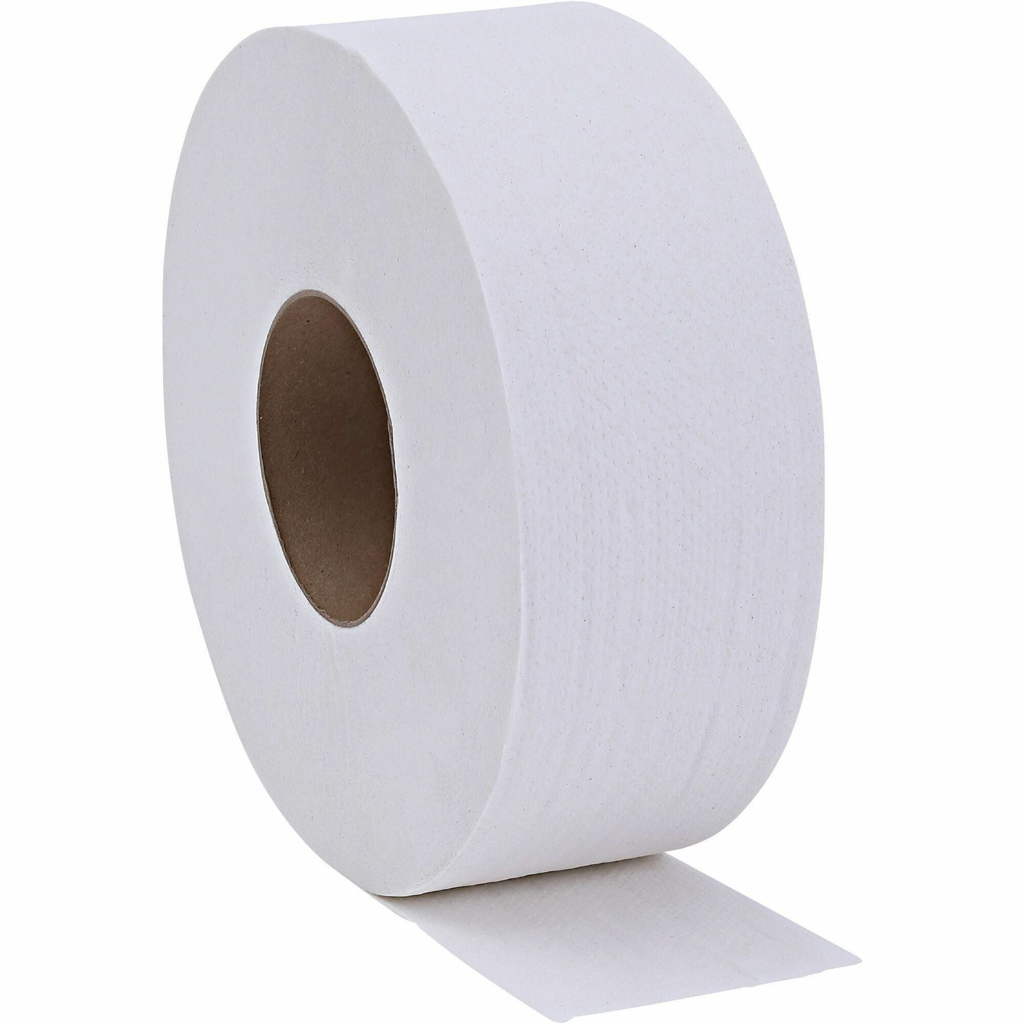 Genuine Joe 2-ply Jumbo Roll Dispenser Bath Tissue - 2 Ply - 3.30" Width x 650 ft Length - 3.30" Core - White - 12 / Carton
