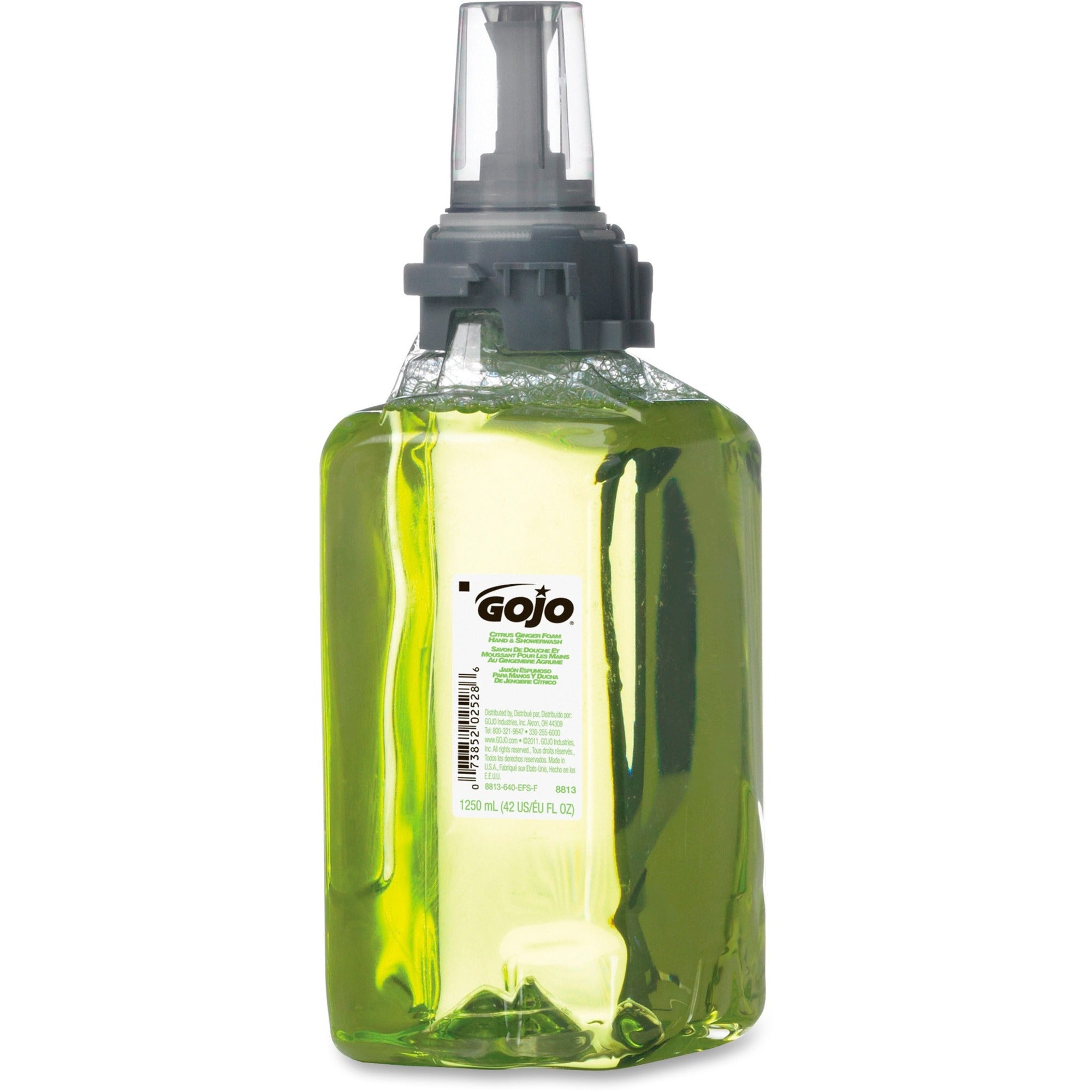 Gojo® ADX-12 GingerCitrus Handwash Refill - Ginger Citrus Scent - 1.32 quart - Pump Bottle Dispenser - Kill Germs - Hand, Skin, Hair, Body - Moisturizing - Green - Bio-based - 1 Each