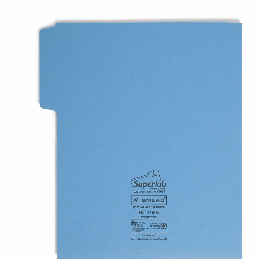 Smead SuperTab 1/3 Tab Cut Letter Recycled Top Tab File Folder - 8 1/2" x 11" - 3 Internal Pocket(s) - 11 pt. - 1 Plys - Blue, Red, Green, Yellow - Flap - 10% Recycled - 12 / Pack